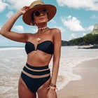 Beachwear 3 Piece Set Swimsuit Women Bandeau Bikini High Waist Swimear Mesh Cover Up Beachwear Bikinis