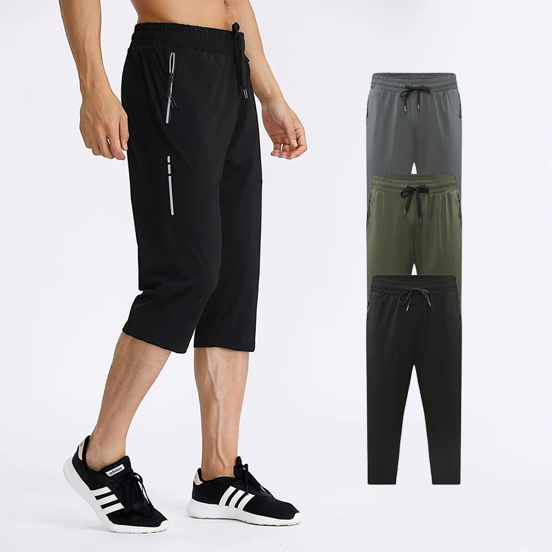 ANJUNIE Mens Capri Pants Breathable Casual Sport Comfortable Cargo Drawstring Calf-Length Short Joggers for Men 