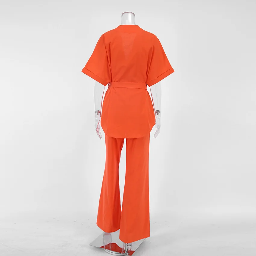 Fashion suit two piece set muslim trousers plus size two piece set women clothing orange