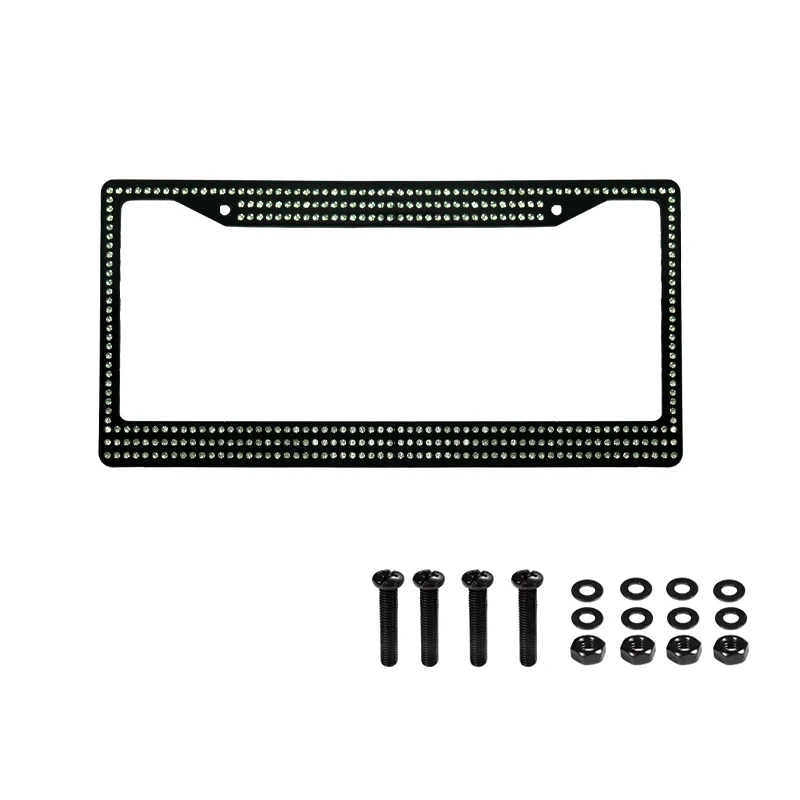 Black Diamond Bling Glitter Crystal Rhinestone Metal USA Car License Plate Frame manufacture