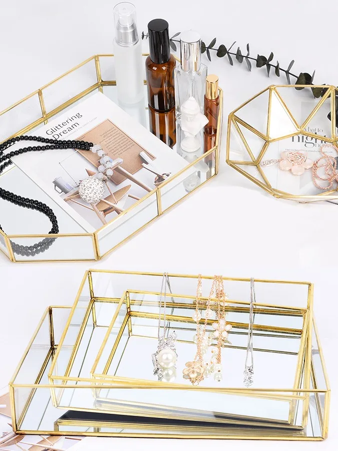 mirror tray storage table perfume vanity home decor round