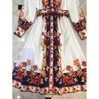 High Quality Designer Retro Print Long Sleeve Dress For Women White Hibiscus Dress