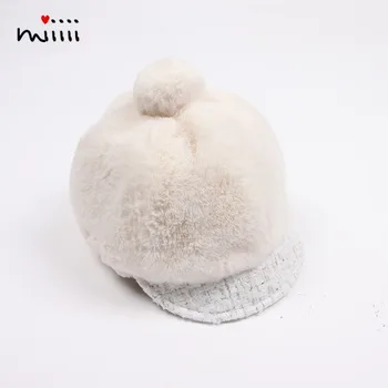 Girls' cap with duck tongue in autumn and winter Plush thickened warm milk white cute parent-child Infant Baby Cap