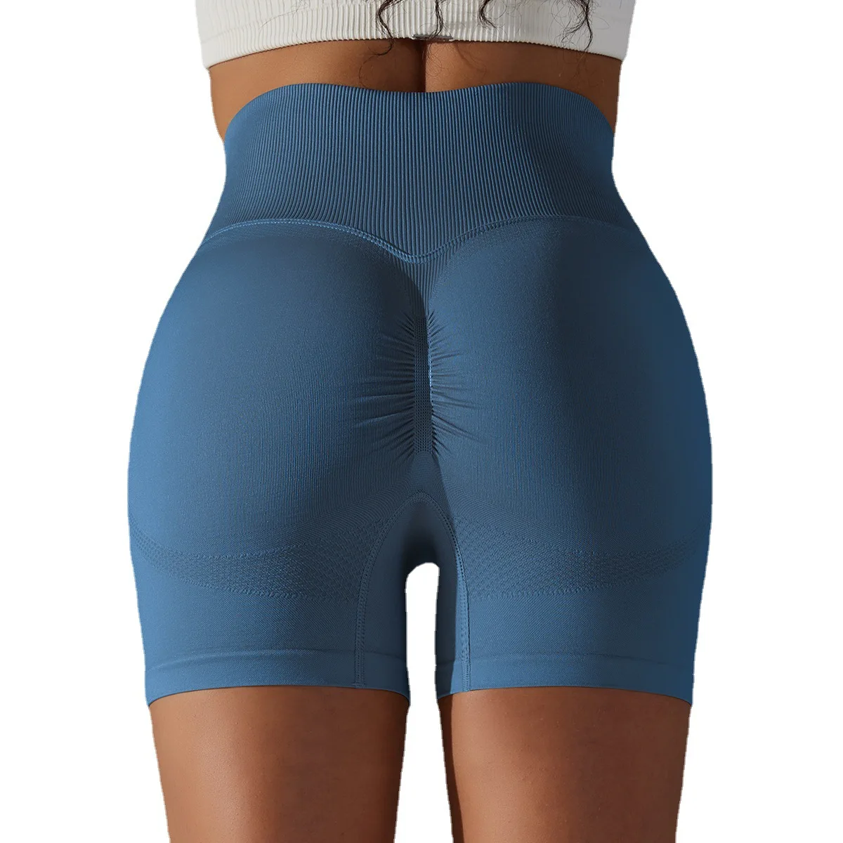 Lulu High quality seamless belly tuck jacquard peach butt high spring belly tuck Yoga casual sports running fitness shorts women