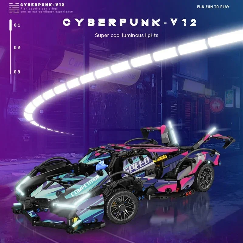 Cyberpunk V12 Super Car Technical Blocks Brick Motor Power Drive 2.4g