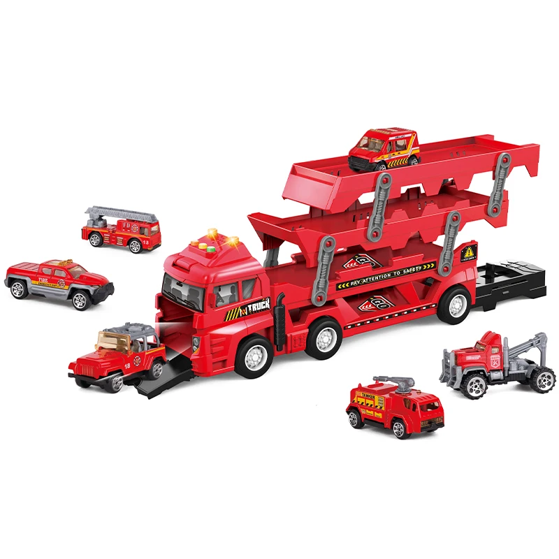 6pcs kids fire-fighting alloy car set diecast toy vehicles electronic truck boys