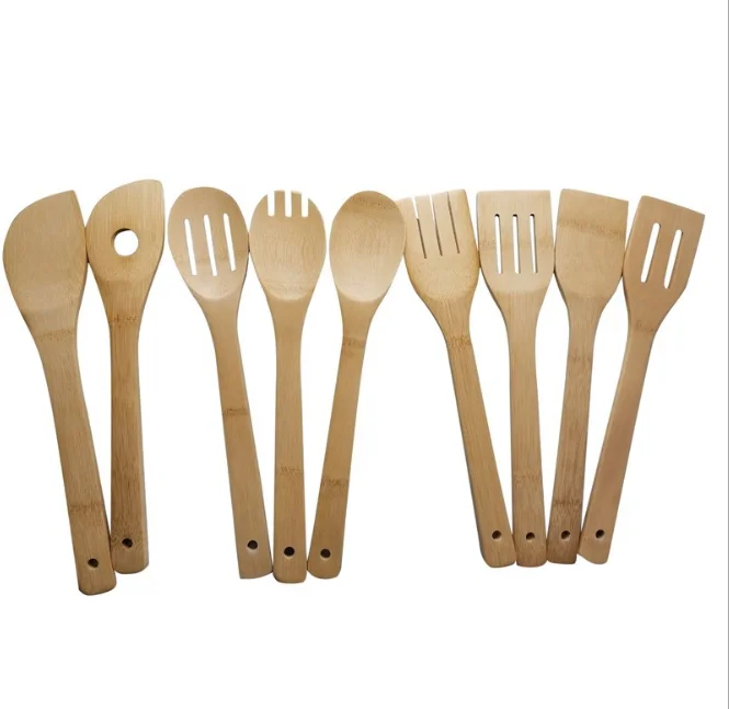 Bamboo Spoons for Cooking 8 Pieces - Organic Bamboo kitchen cooking Utensils Set