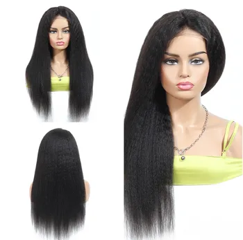 Pre Plucked Transparent Swiss Lace Wig Vendors Kinky Straight Full Lace Wig Human Hair Double Drawn Virgin Donor Yaki Style