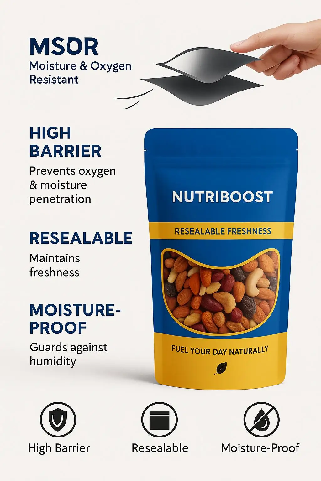 Custom Printed Matte Finish High-Barrier Mylar Stand up Pouch with Resealable Zipper for 500g Nuts, Snacks, and Coffee - detail 5