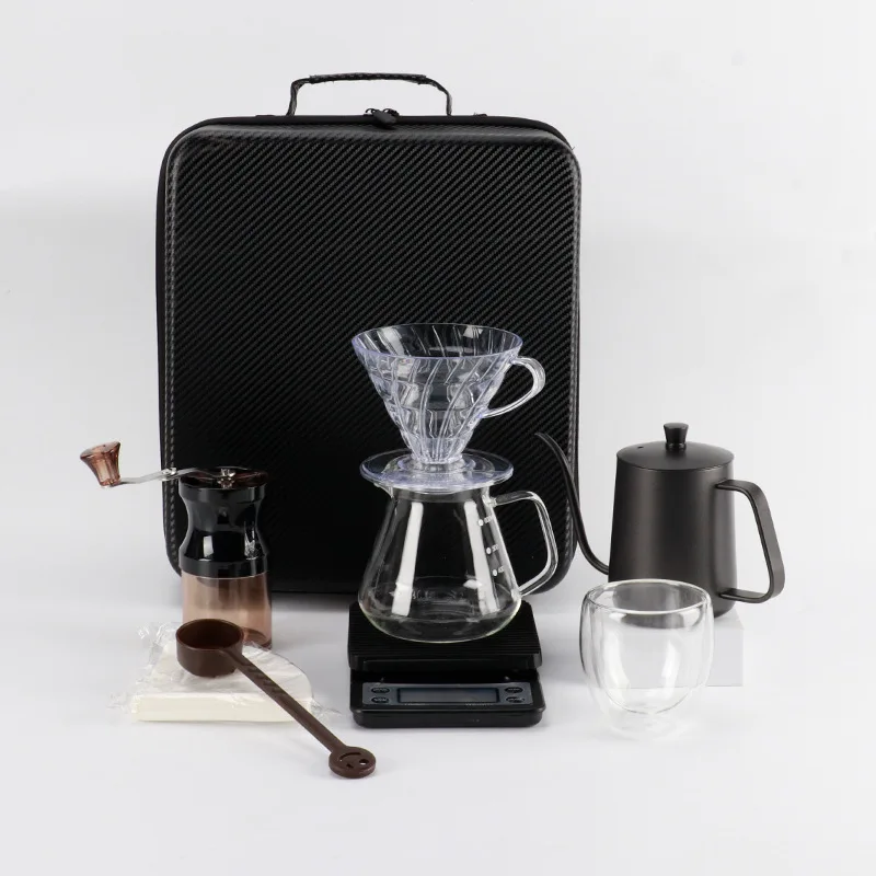 Wholesale Hand Brewed Coffee Set Combo Customized Hand Crank Bean Grinder Filter Cup Electronic Scale Sharing Pot