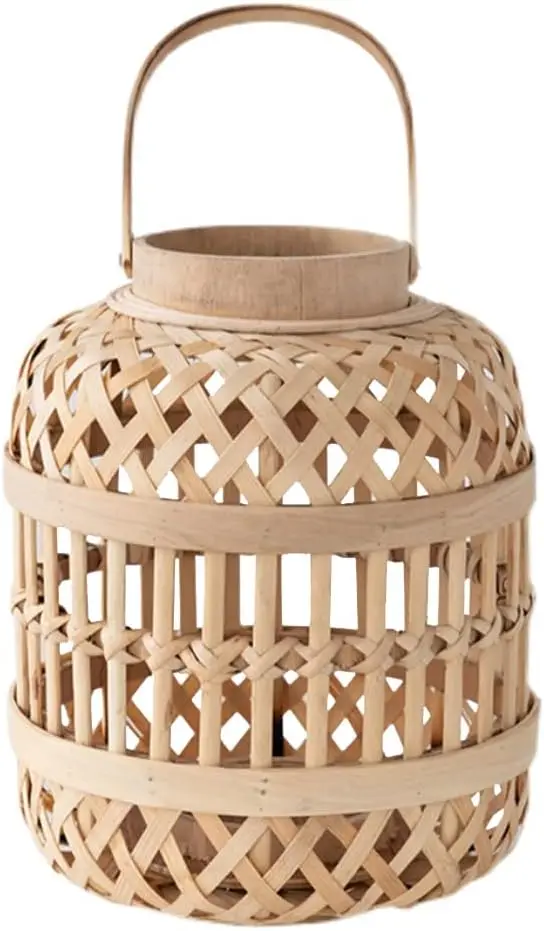 Vintage Decorative Lantern with Handle Home Decor Tulum Bamboo Woven Lantern Latern