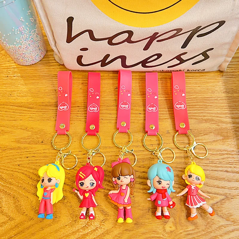 Hot sales 5 colors 3d Custom Dancing girl Cartoon Anime figure Car accessories Plastic key chains