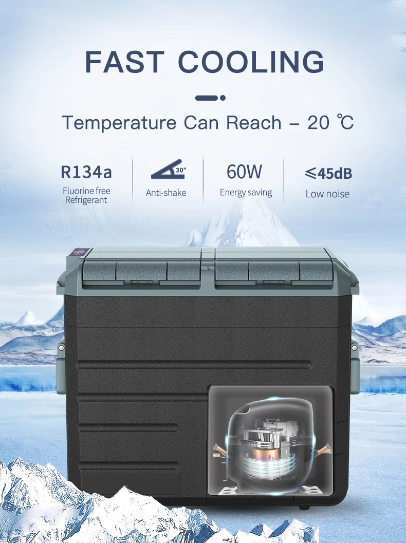 38L 48L 58L Portable Battery Powered Mini Fridge Car Refrigerator Freezer with AC Adaptor for Camping Home Use DC 12v/24V