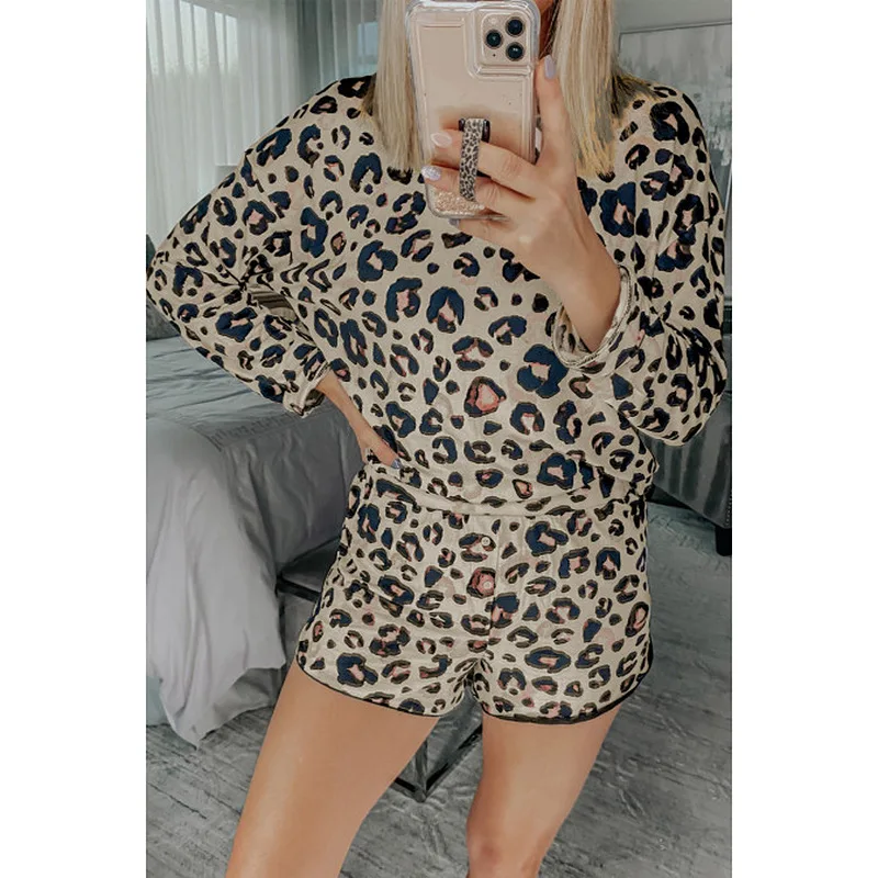2 Piece Short Set Pajamas For Women Comfortable Leopard Print Plus Size Pajama Sets Ladies Night Dress Sleepwear