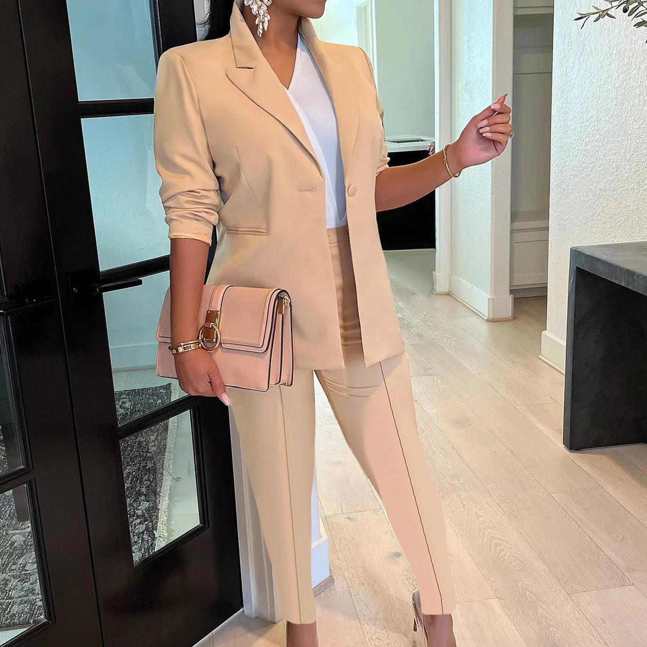 J&h 2023 New Fall Women Solid Color Women's Suits Career Style Blazer And Pants Slim Fit Office Wear - Buy Casual Suits Fall 2022 Women Clothes,Blazer Pants Women Two Piece