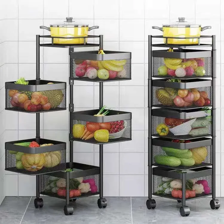 360 degree rotating shelf  fruit and vegetable storage rack  multi-layer wheeled storage rack