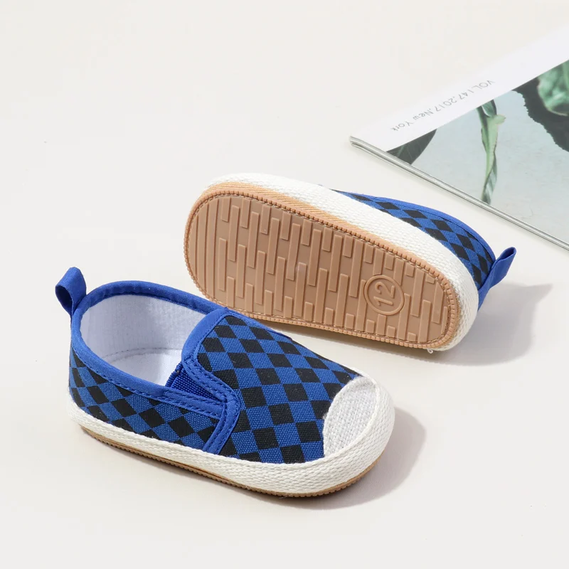 High Quality Baby & Toddler Canvas Shoes with Plaid Pattern Soft Rubber Sole & Slip-On Closure Light Weight Anti-Slippery Design factory