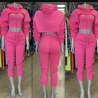 Custom Woman Clothing Vendor Tracksuit Winter Thick Cotton Hoodie Vest Wtih Thick Sweat Pants 3 Piece Set
