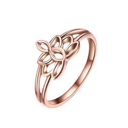 Hollow Lotus Flower Simple Engagement Wedding Couples Ring Gold Engagement Ring