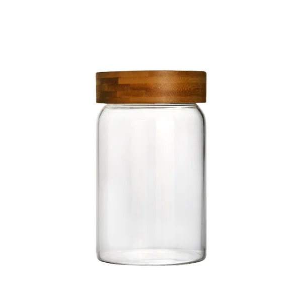 Wholesale New Design High borisilicate Transparent Glass Round Storage Jar with Bamboo Lid Glass Kitchen Storage Jar
