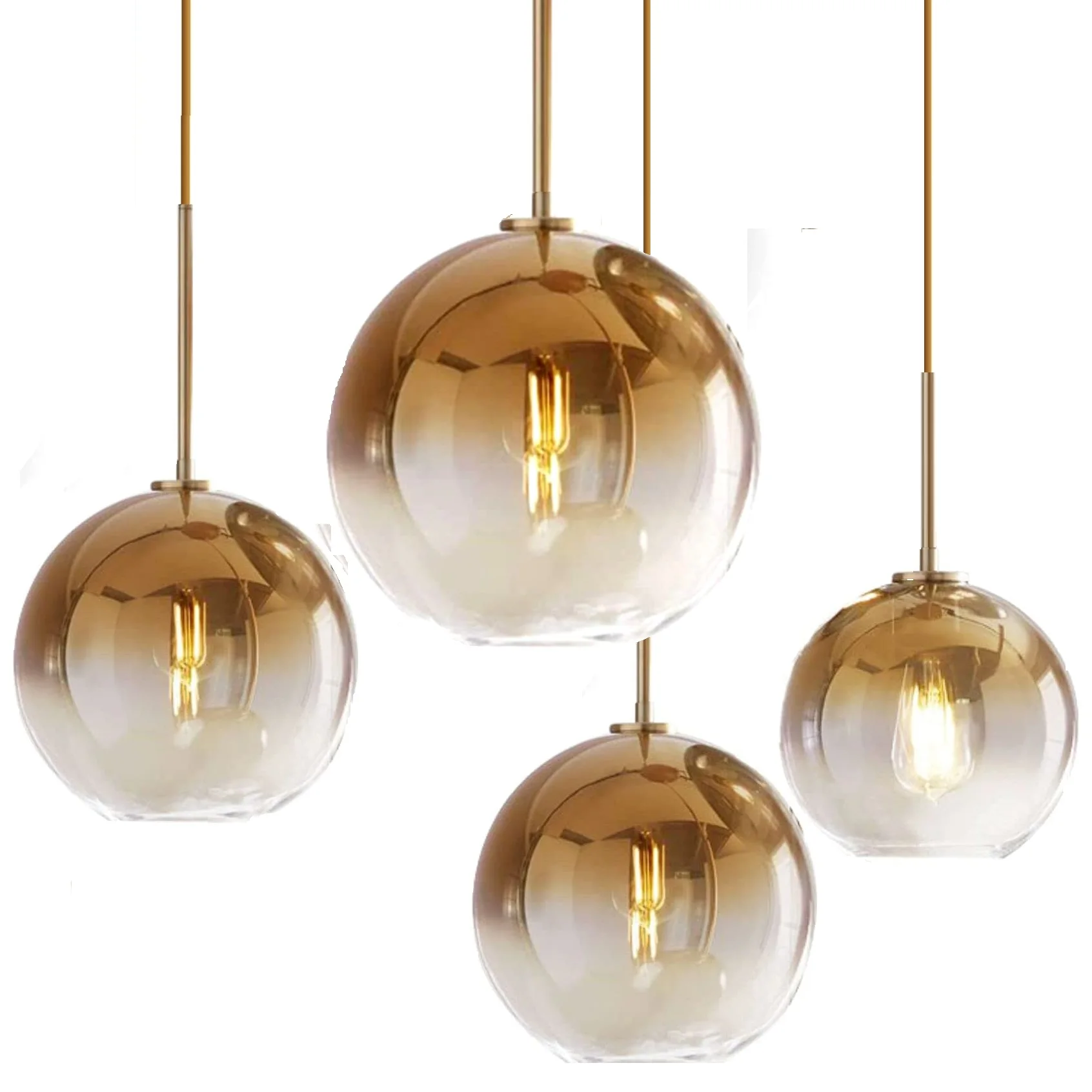 Globe Ball Pendant Hanging Copper Retro 1 Light Mirrored Clear Glass Light 