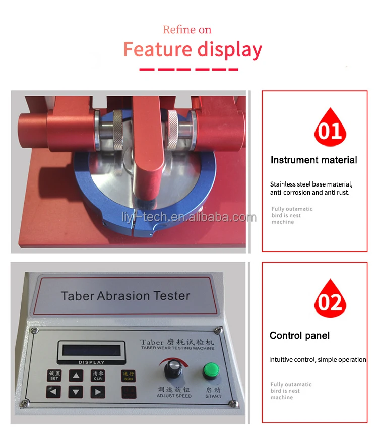 LY Taber Abrasion Tester with 12 Months Warranty ASTM D4060/D4157/D1044 Standard and Test Load 250g-1000g for Fabric Abrasion Testing