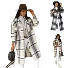 Coat 2021 Autumn Wholesale Long Sleeve Ladies Plaid Woolen Coat With Pocket Jacket Woman Jacket