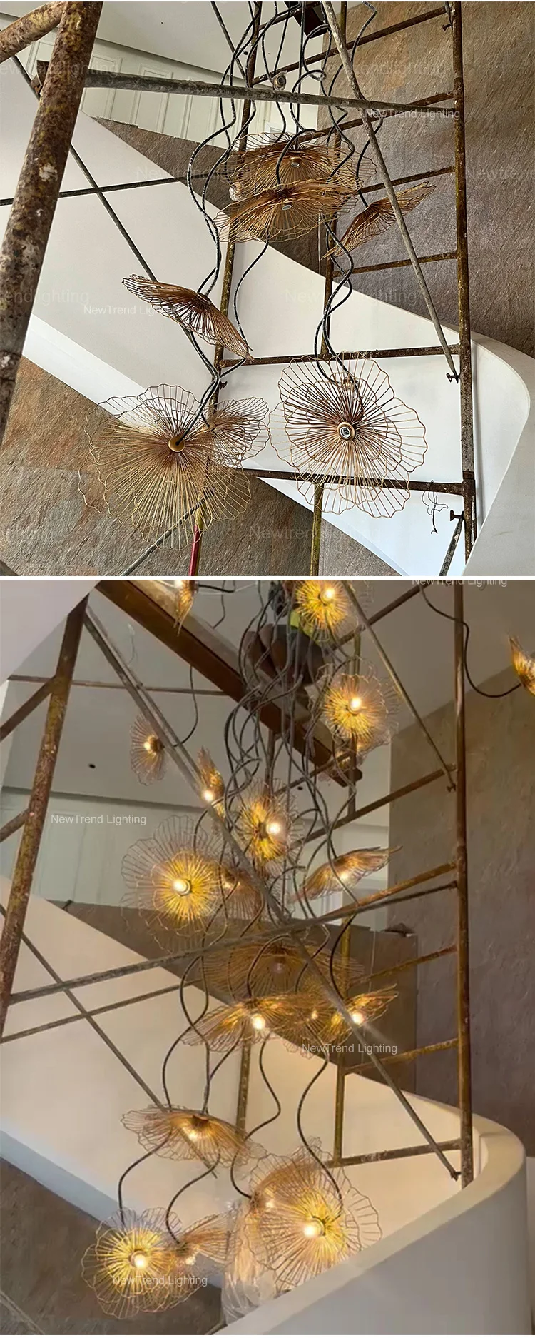 CPL-259 Art Plant Theme Custom Indoor Decoration Lighting Hotel Villa Flower Branch LED Staircase Chandelier details