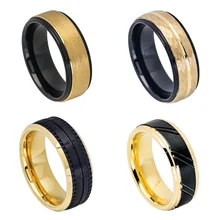 Ouyuan wholesale jewelry fashion new tungsten gold tungsten carbide steel 8mm black gold double color men's ring