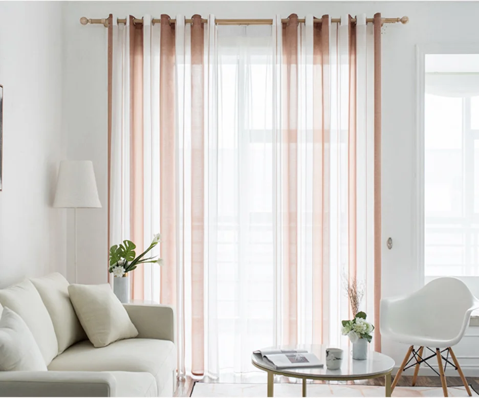 Manufacturer direct sales simple striped sheer window curtain Nordic style ready made voile curtain  for bedroom