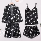Printed Silk Printed Dropshipping 3 Piece Pyjamas Sets Leopard Printed Silk Satin Pajamas