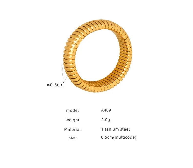 Non Tarnish stainless steel gold plated Threaded shaped rings for women