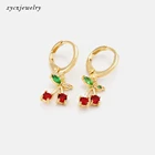 Earrings Red Fashionable Drop Earrings Hot Sale Sweet Cherry Red Cute Gold Cherry Earrings