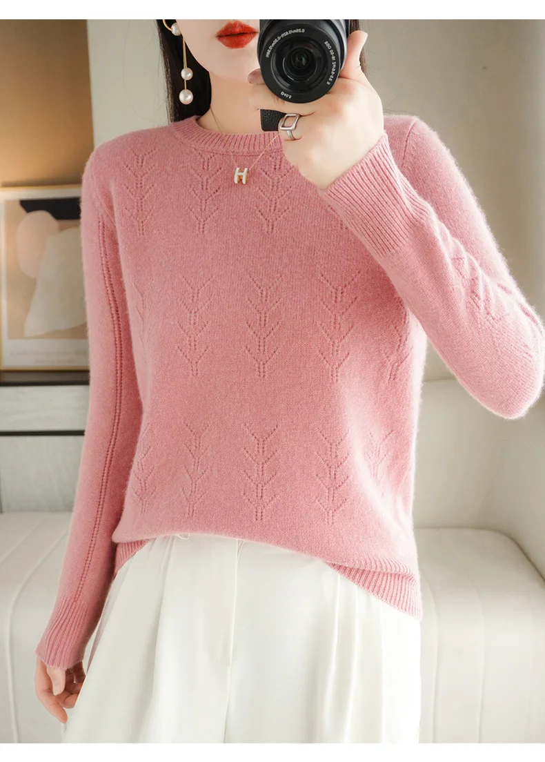 2023 New Sweater Women Long Sleeve Autumn and Winter Warm Loose Knit Pullover Solid Color Cashmere Base 18