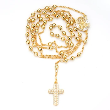 14k gold filled silver 925 big cross adjustable rosary chains necklace