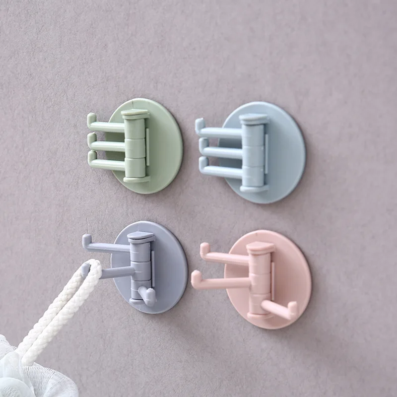 Three Branch Hook Adhesive Rotatable Seamless Keychain Kitchen Wall Hangers Decoration Hooks Bathroom Accessories Home Supplies