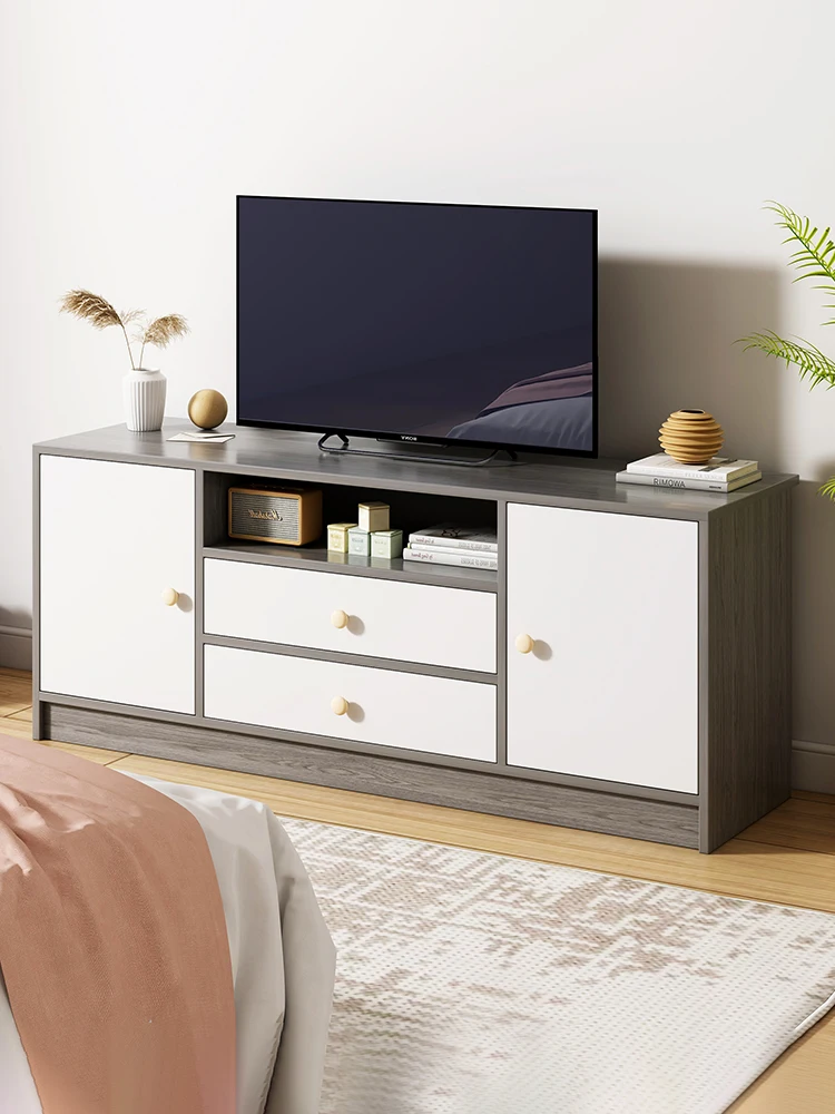 Simple luxury classic design furniture wooden Oak/Gray+White tv unit cabinet of living room bedroom with dividers and drawers