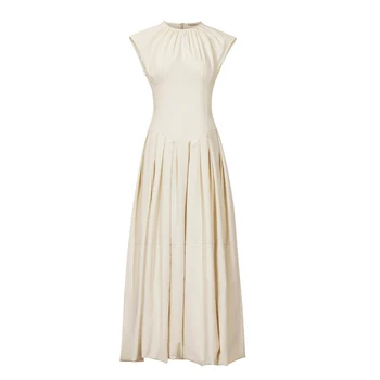 French High-end Waist Summer Casual Street style elegant solid color luxury beach designer premium Sleeveless dress
