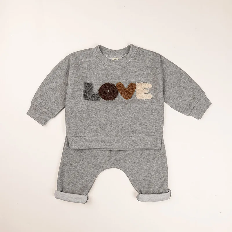 Spring Autumn Newborn Kids Clothes Set Embroidered Print LOVE Soft Cotton Baby Outside Wear Boy Clothes Suit