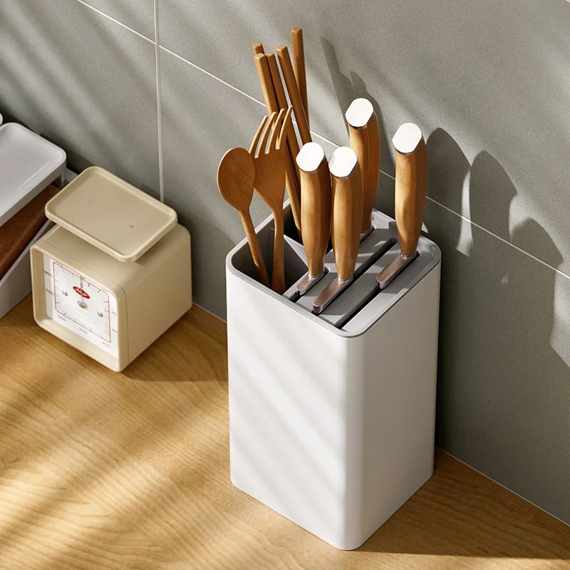 High quality Plastic square green kitchen shelves storage knife rack block stand space saver knife storage organizer