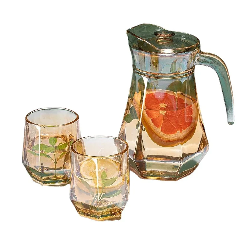 Amber diamond design glass carafe cups printing color glass jug red drink cold water glass pitcher set glassware