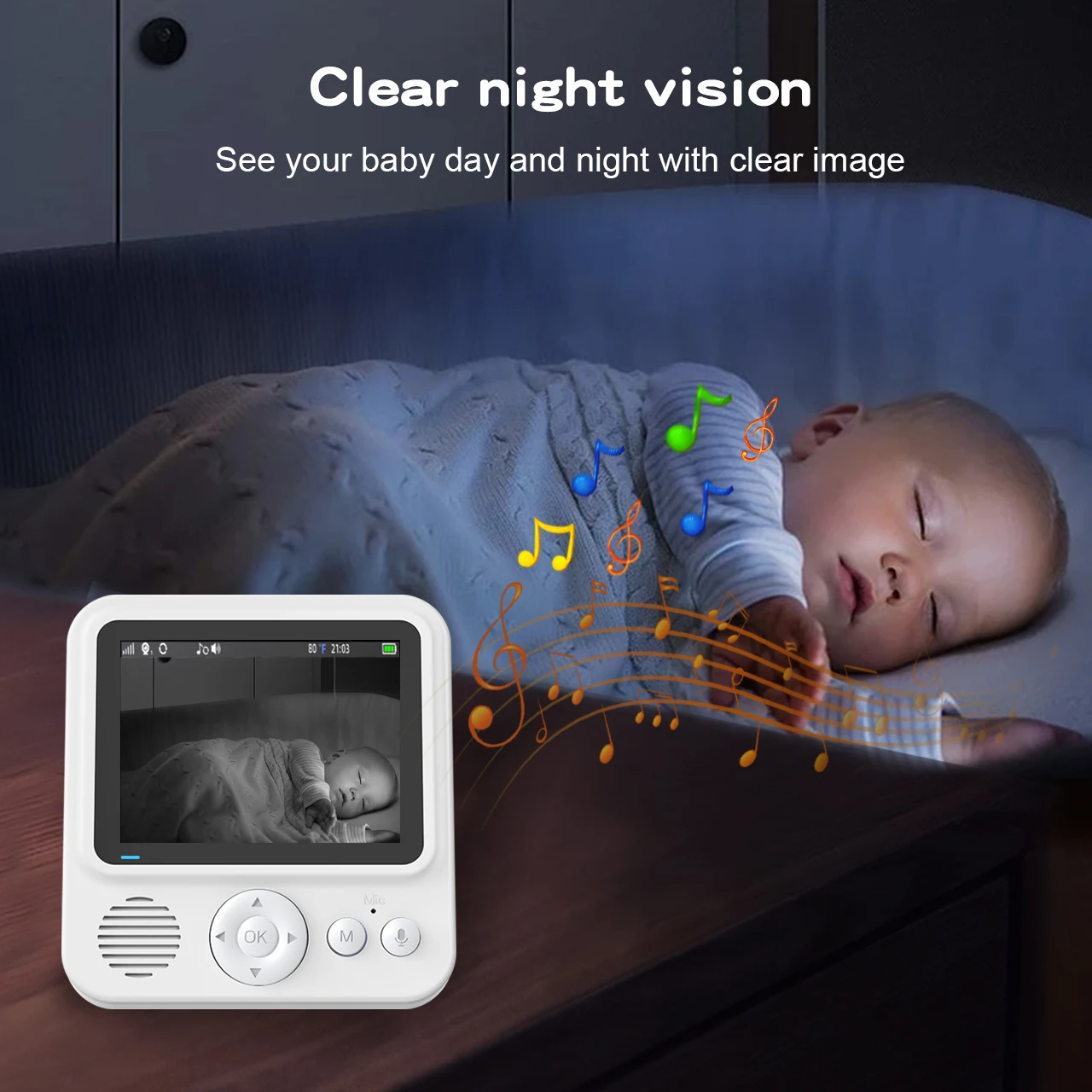 720P HD 2.8Inch LCD Screen 2.4G Wireless BabyPhone Camera Two Way Talk Temperature Detection Smart Video Audio Baby Monitor