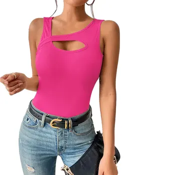 Factory direct sales support customized women's sexy knitted solid color hollowed out tank tops, t-shirts, and versatile tops