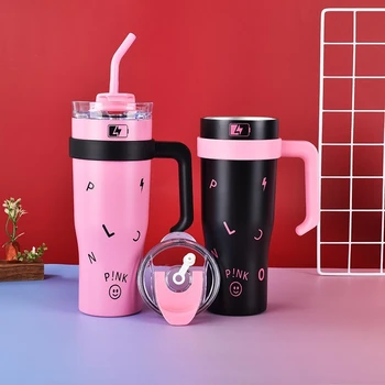 New products large capacity black and pink big MAC cup with straw high appearance level car stainless steel insulated cup