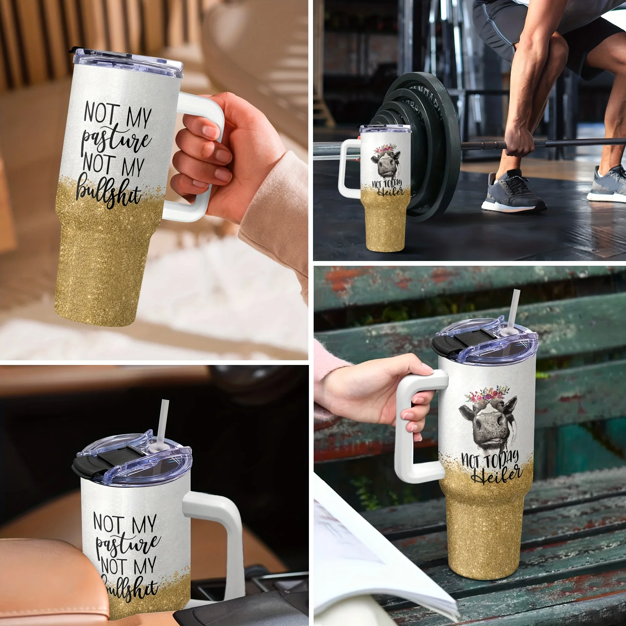 Personalized 40oz Stainless Steel Sublimation Tumbler With Lid Straw Handle Glitter Gold 30oz 40oz Outdoor Mugs