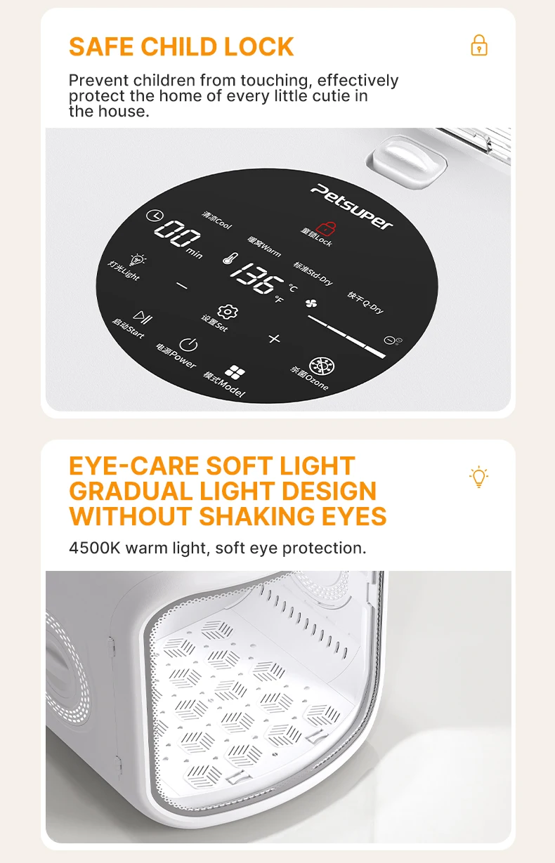 75L Smart Pet Dryer Box with Curved tempered glass 15 mins quick drying