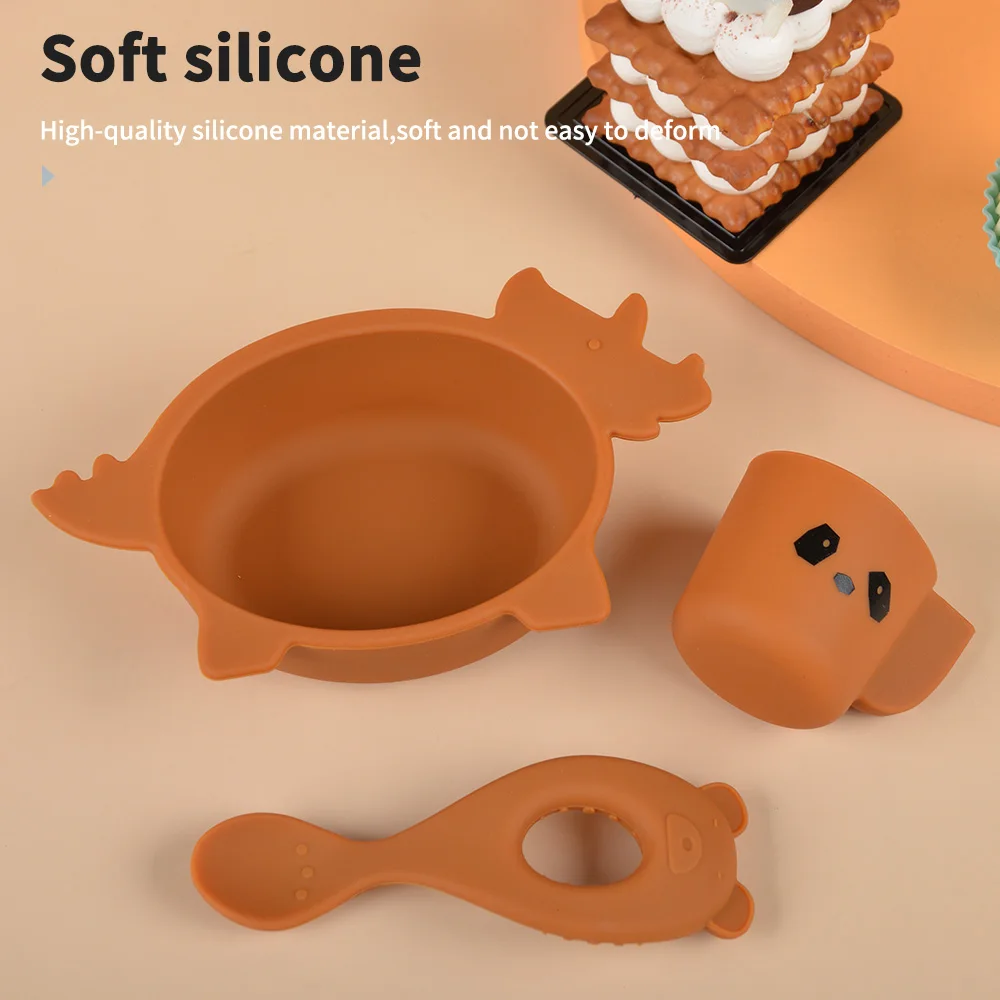 Wholesale tableware baby plates bpa free animal shape feeding silicone plate baby plate with suction cup spoon set