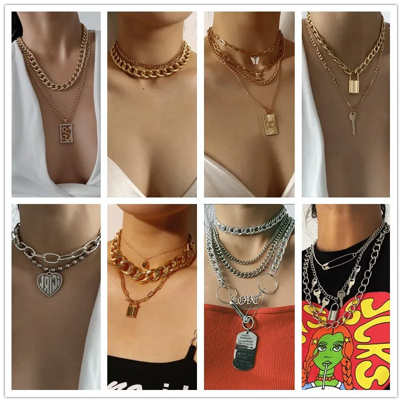 gold pendant necklace for women,custom charm chain multilayer pendant necklaces