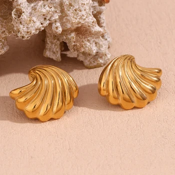 Drop Ship Engraved Water Wave Stud Earrings 18K Gold Plated Jewelry Waterproof Earrings Stainless Steel Jewelry