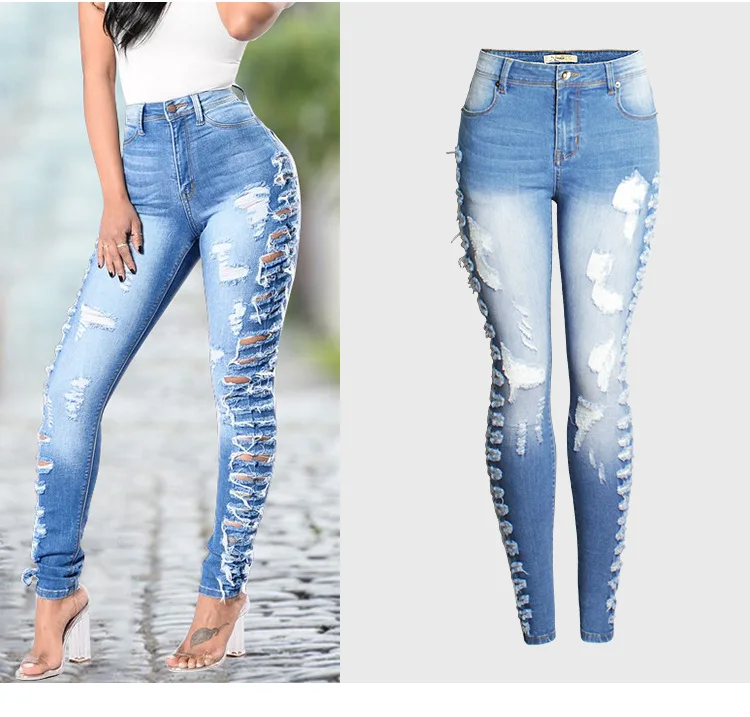 High Waisted Distressed Skinny Jeans 